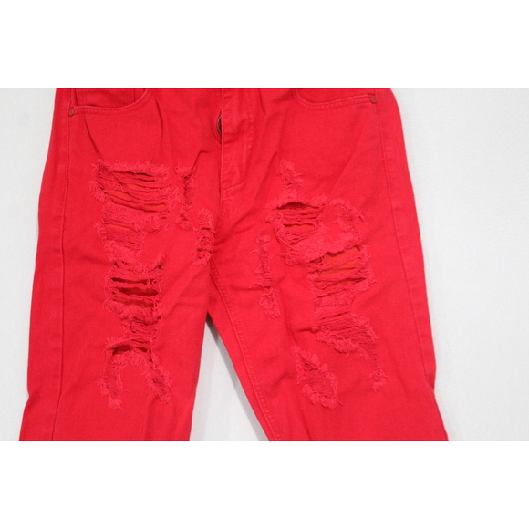 Blind Trust Red Jean Shorts Distressed Cotton Size 34 - Picture 4 of 10